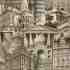 City architecture motif stylized wallpaper - Indigo 4705-1 (10,6m2)