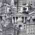 City architecture motif stylized wallpaper - Indigo 4705-2 (10,6m2)