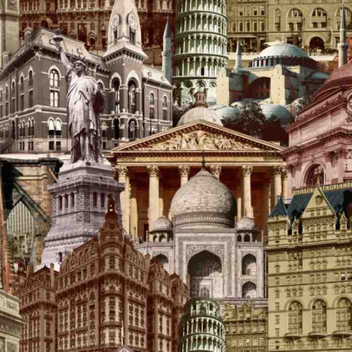 City architecture motif stylized wallpaper - Indigo 4705-3 (10,6m2)