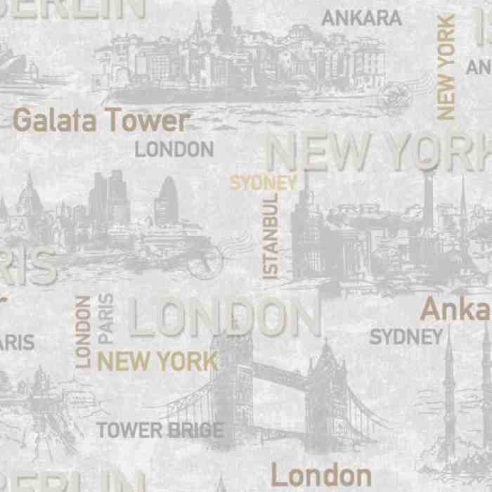 City names typography pattern - Anka 1608-3 (16,5m2)